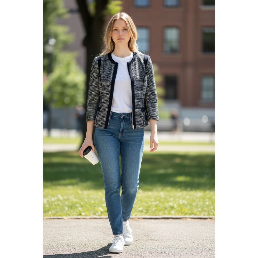Jones New York Tweed navy and white, fully lined blazer size 4
